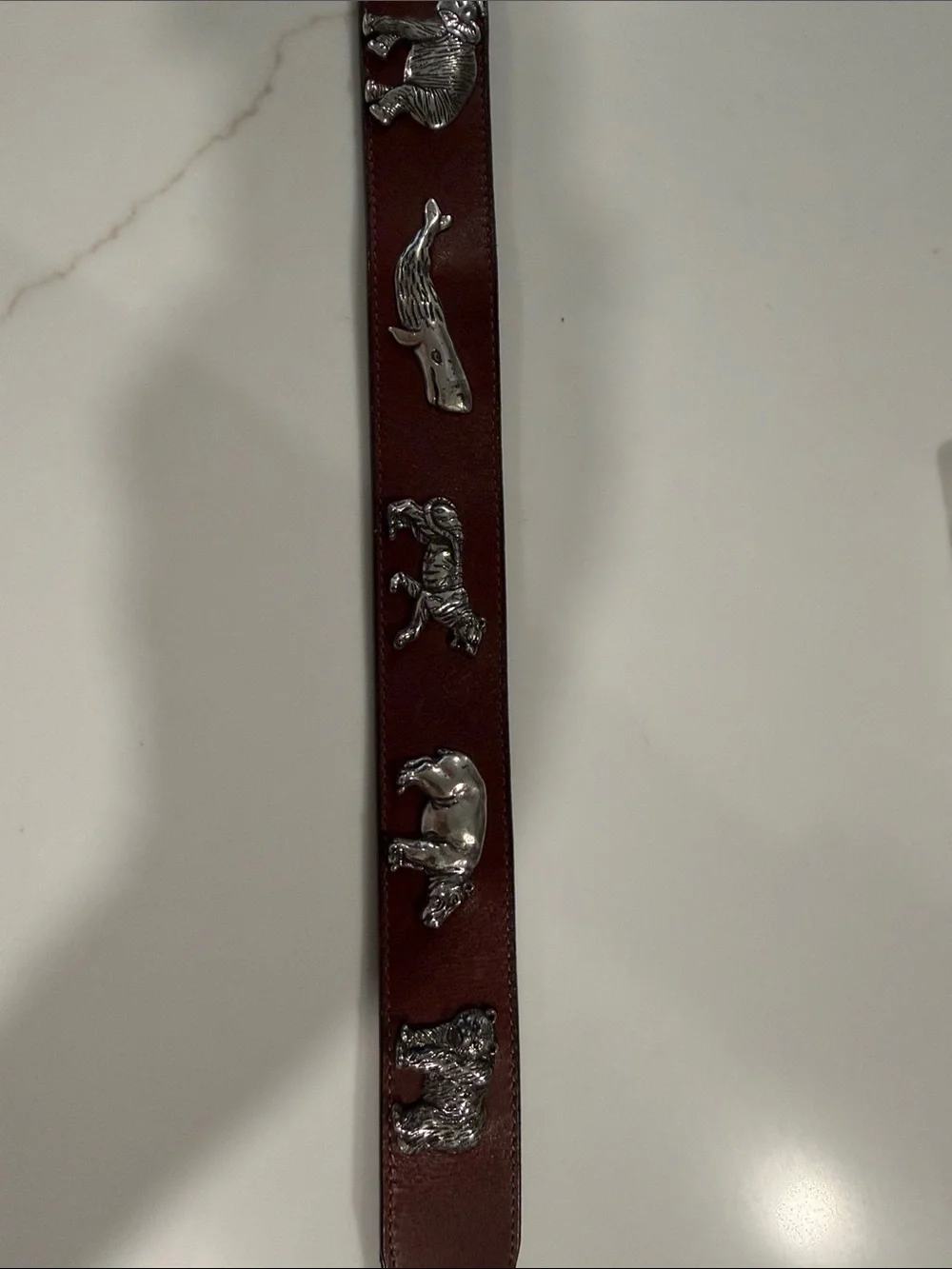 Vintage Brown Leather Brighton Belt with animals and Silver Buckle